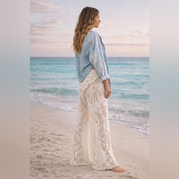 Elegant White  Crochet Wide Leg Pants - Picture 2 of 5